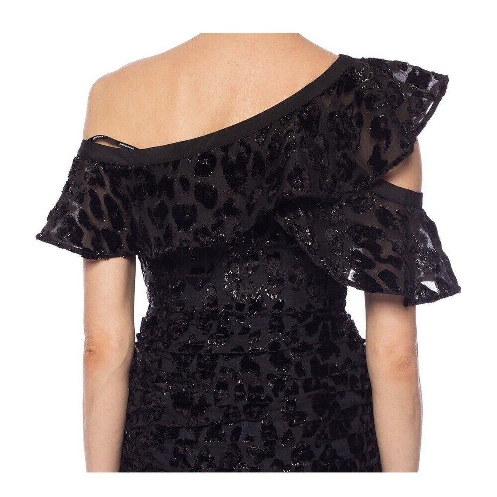 SELF PORTRAIT Metallic Leopard Frill Mini Dress Size 2 Black NEW Slim Fit Party - Picture 6 of 13